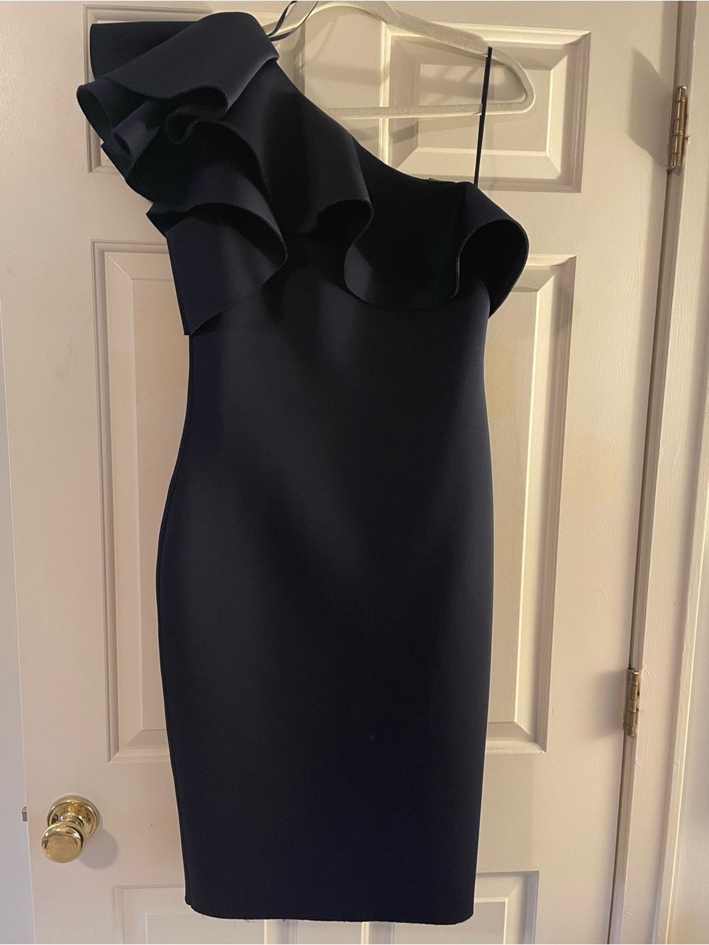 Eliza J One-Shoulder Ruffle Dress in Navy